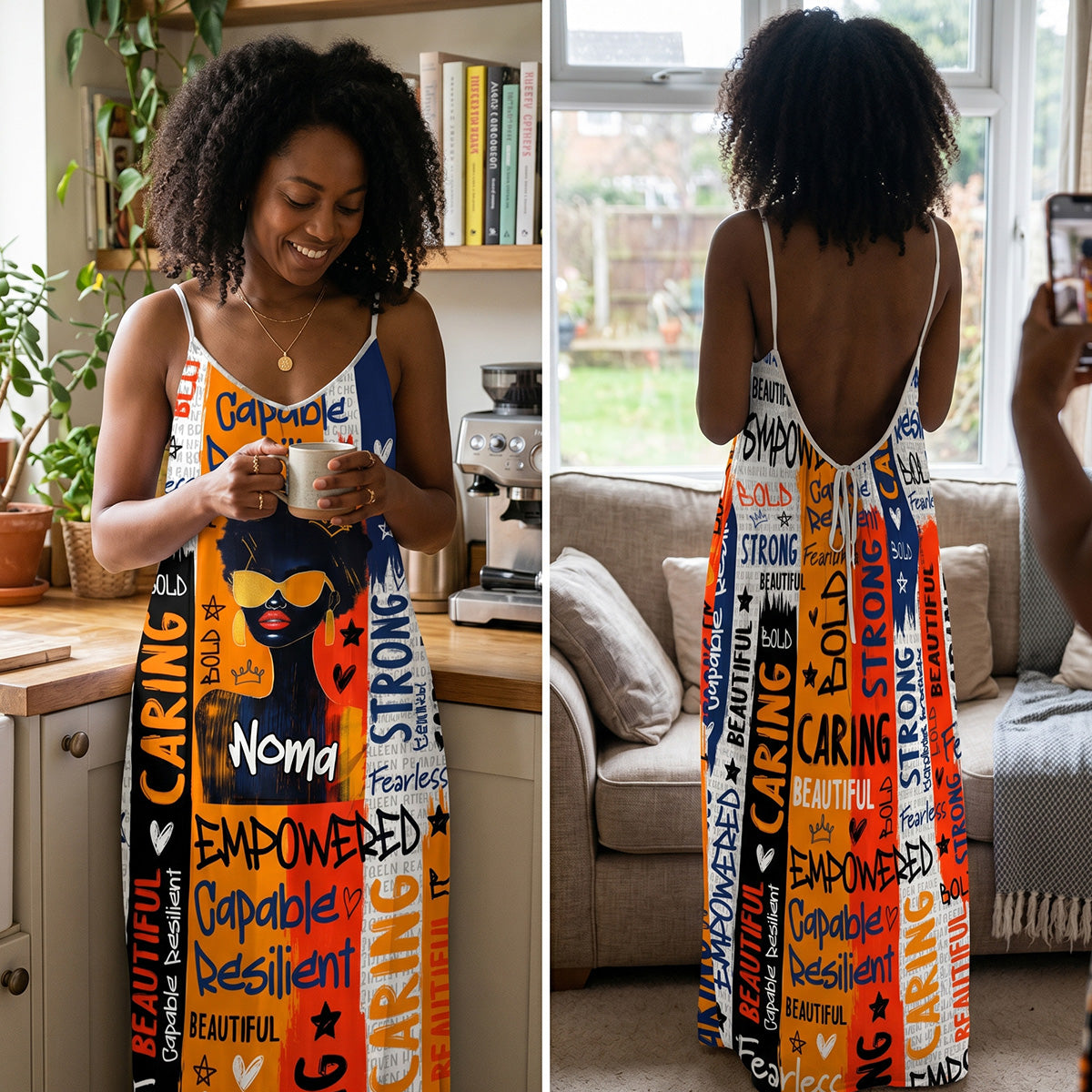 Black Queen Graffiti Style - Personalized Backless Cami Maxi Dress