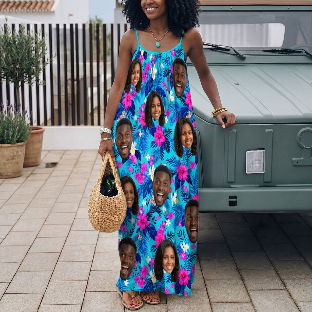 Tropical Funny Couple Upload Photo - Personalized Backless Cami Maxi Dress