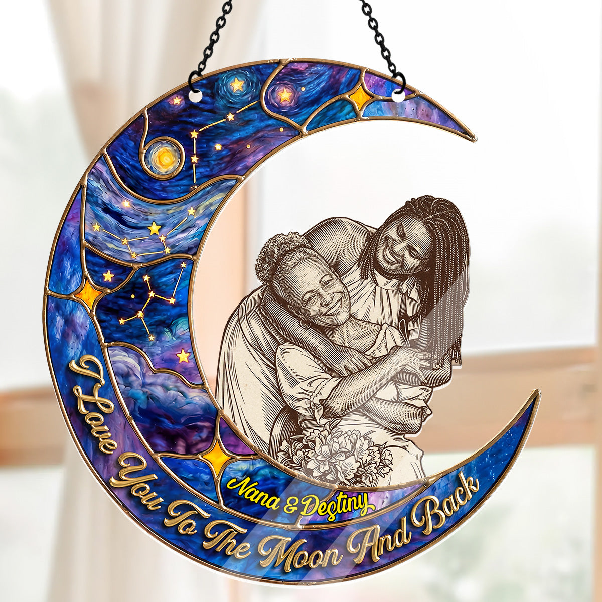 I Love You To The Moon And Back Custom Photo - Personalized Acrylic Suncatcher