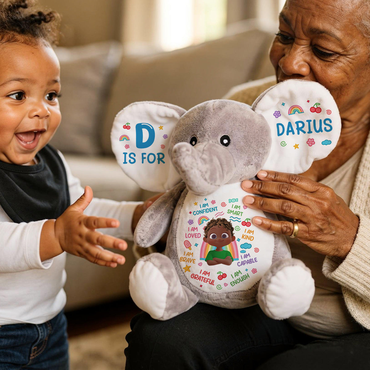 I Am Kind I Am Smart - Personalized Stuffed Elephant