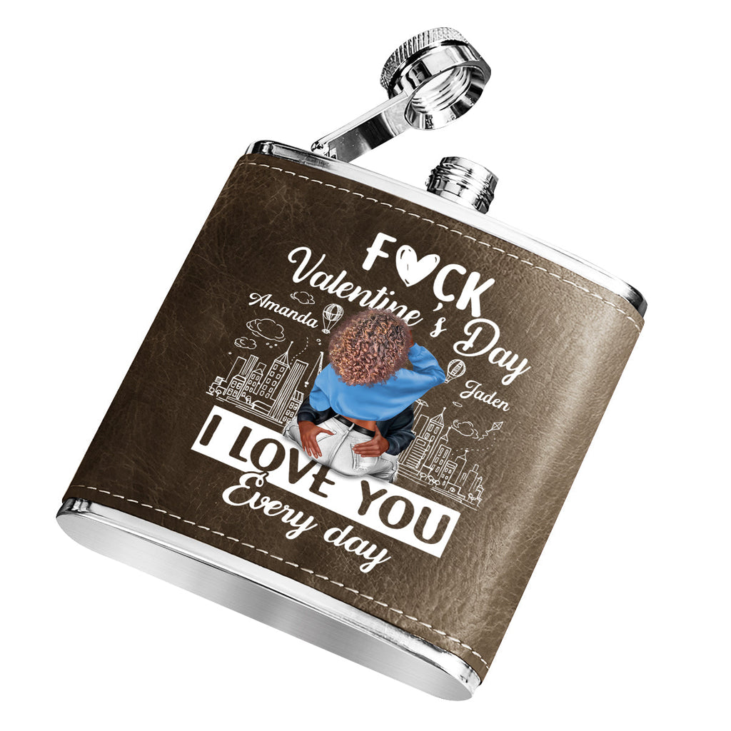 I Love You Every Day - Personalized Leather Flask