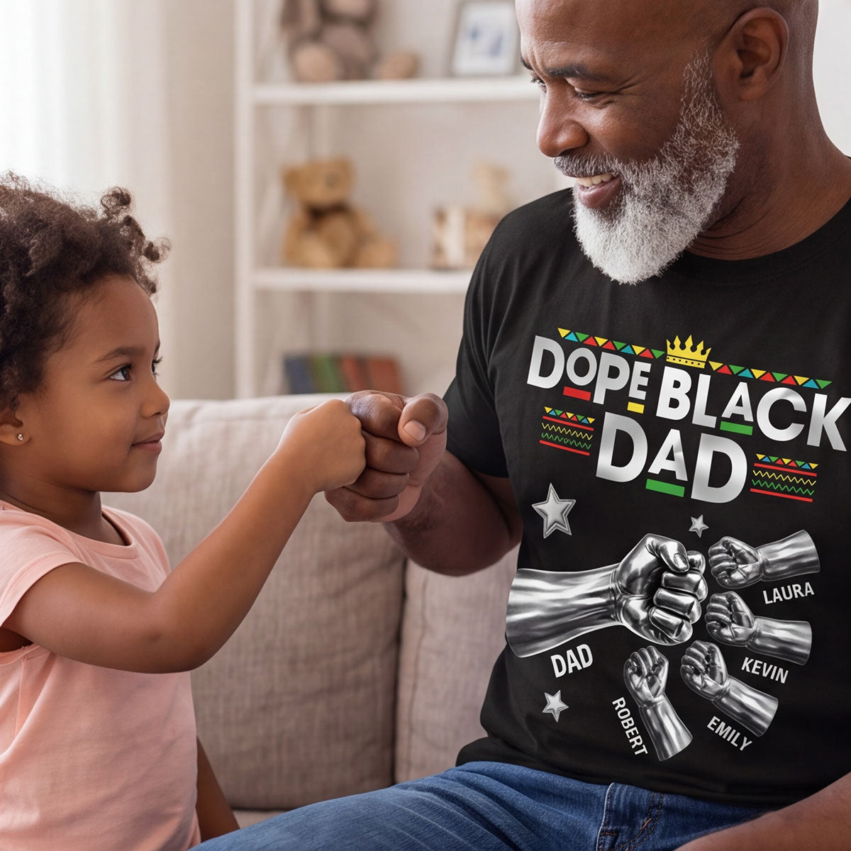 Dope Black Dad Fist Bump New Version Gift For Dad, Husband - Personalized 2D Unisex T-shirt
