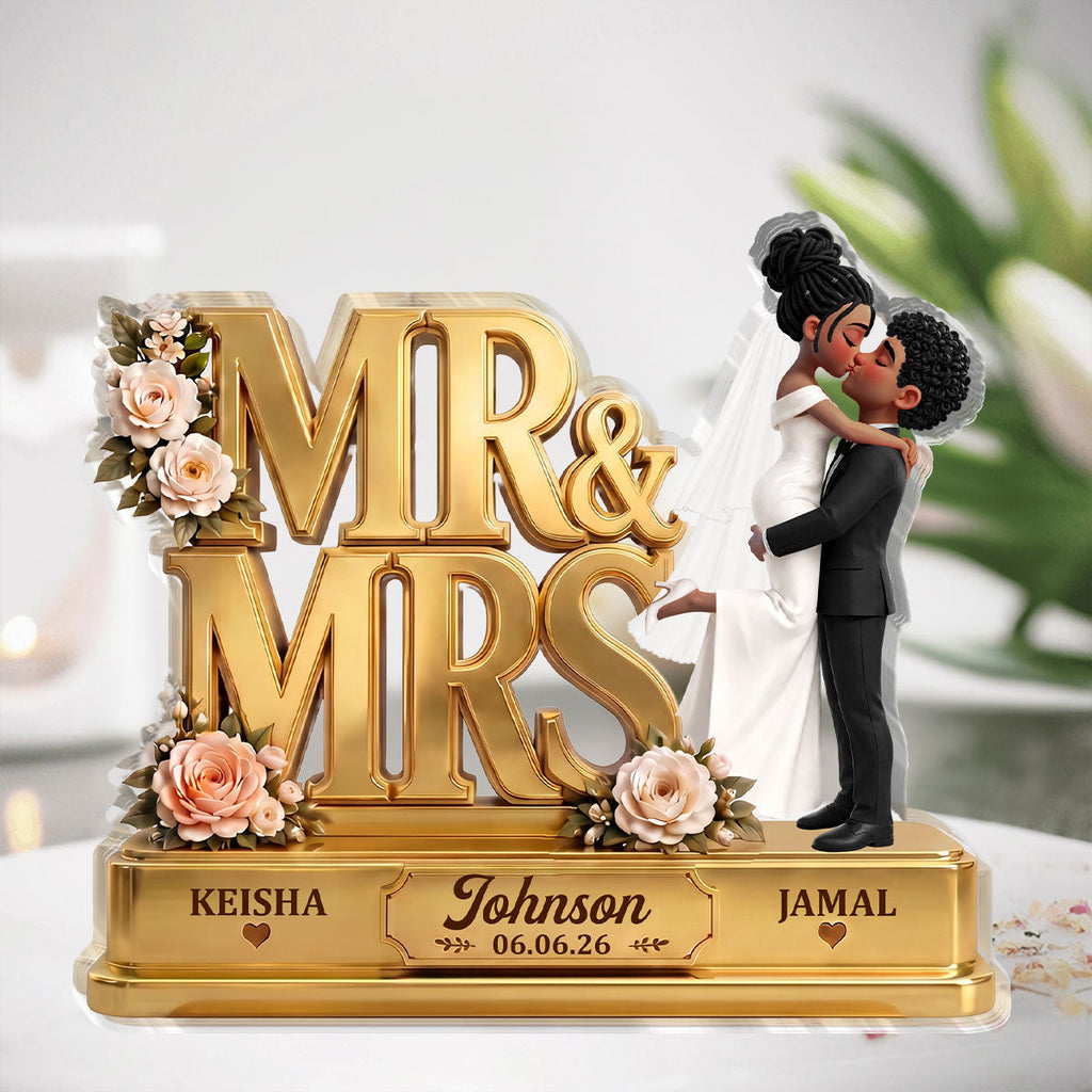 Mr & Mrs Gift For Wedding - Personalized Custom Shaped Acrylic Plaque
