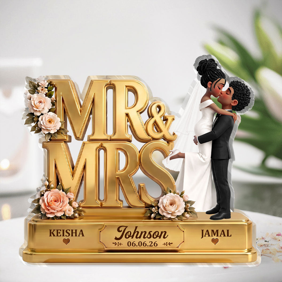 Mr & Mrs Gift For Wedding - Personalized Custom Shaped Acrylic Plaque