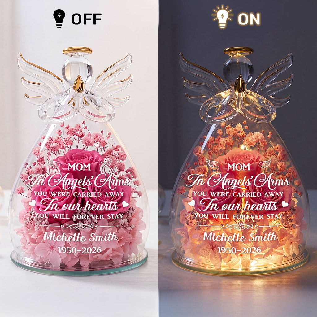 You Will Forever Stay In Our Hearts - Personalized Angel Dome With Preserved Flowers