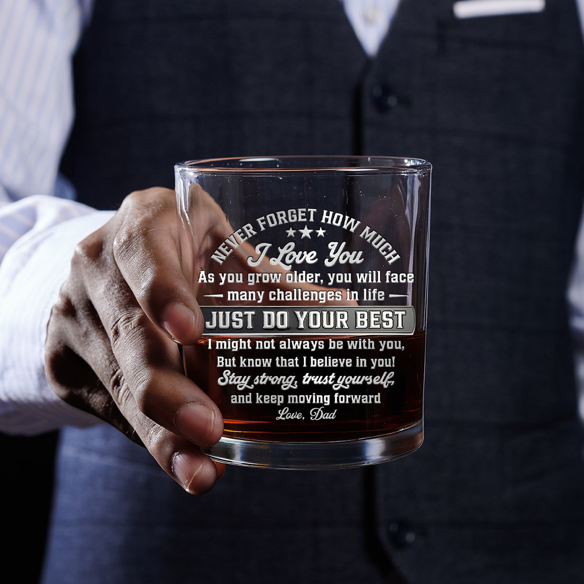 To My Son I Believe In You - Personalized Round Whiskey Glass