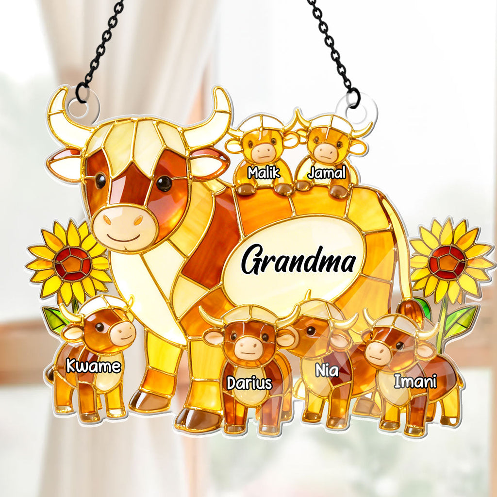 Mama Cow Gift For Mom Grandma  - Personalized Acrylic Suncatcher