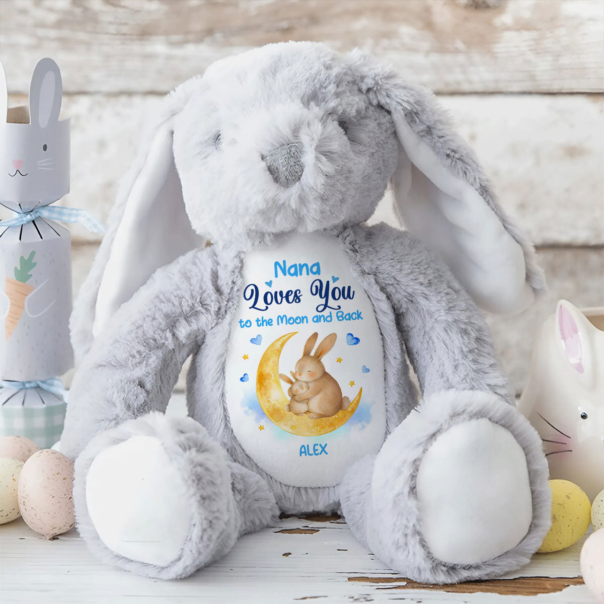 Bunny Grandma And Grandchild Moon Love - Personalized Stuffed Bunny