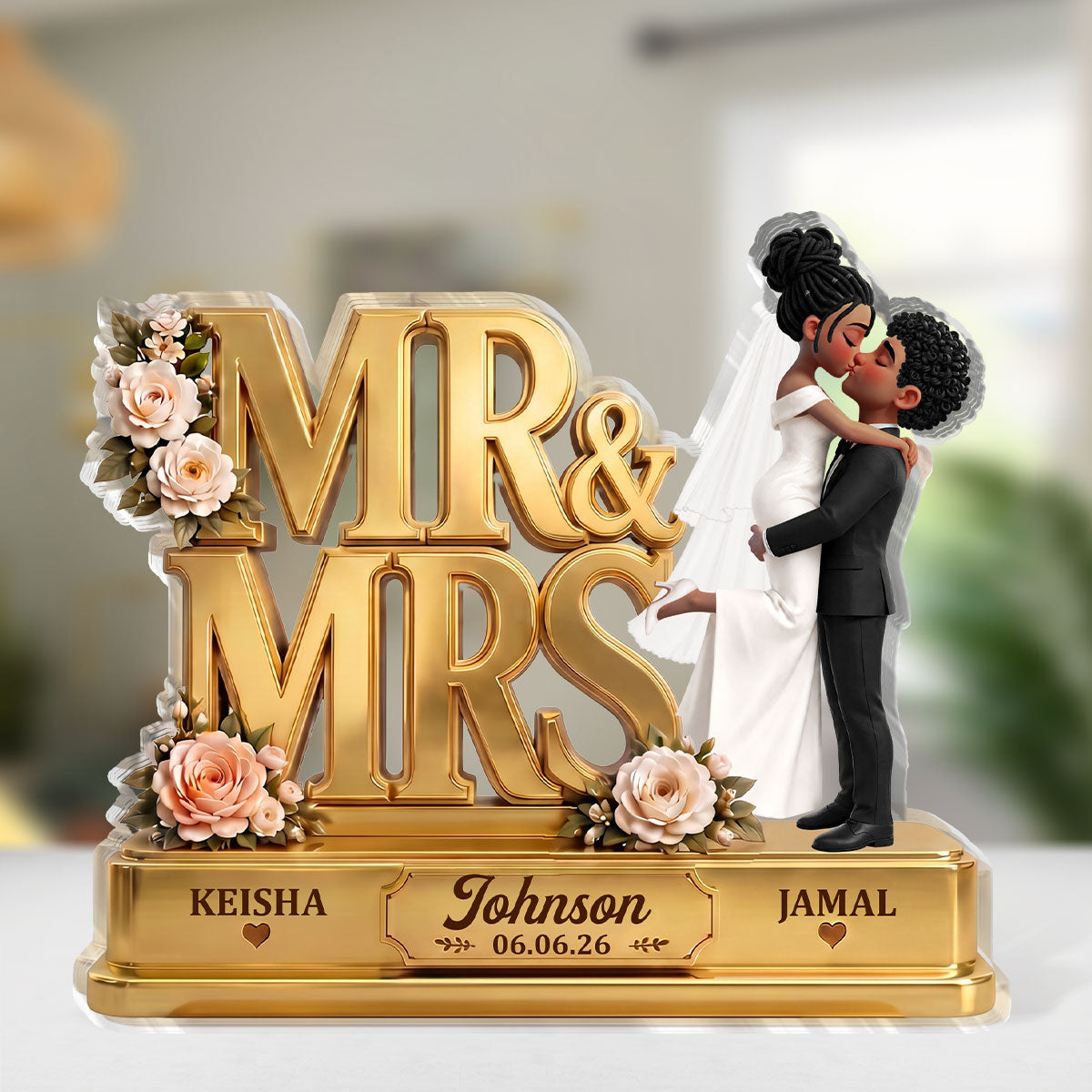 Mr & Mrs Gift For Wedding - Personalized Custom Shaped Acrylic Plaque