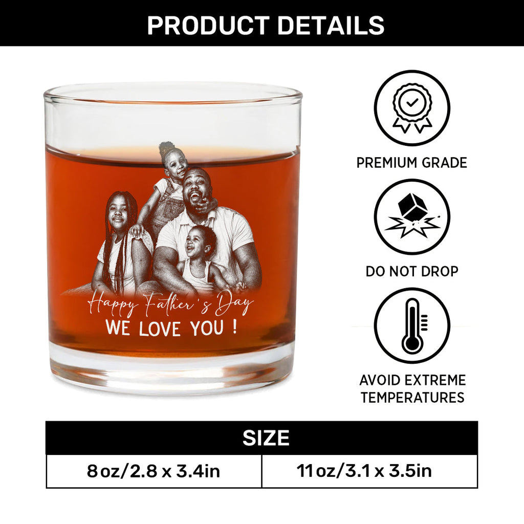 Custom Photo Pencil Sketch Best Dad Ever - Personalized Round Whiskey Glass