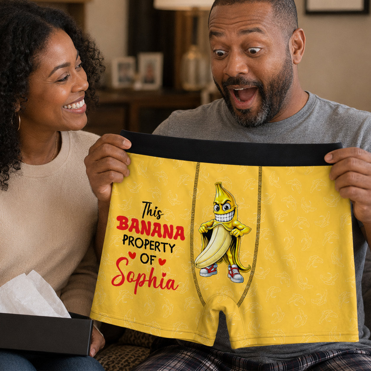 This Banana Property Of My Love Featuring Banana And Heart - Personalized Men's Boxer Briefs