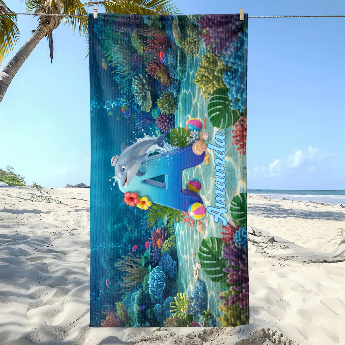 Dolphin Alphabet Summer Beach For Kid - Personalized Beach Towel