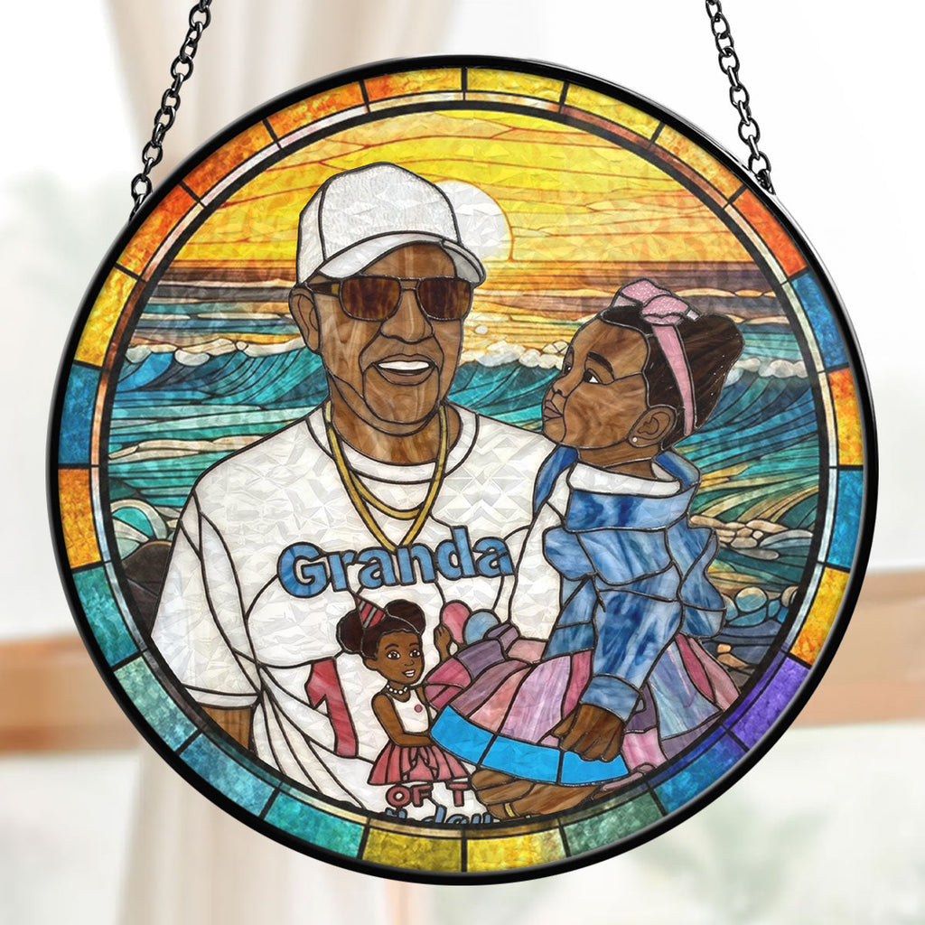 Custom Photo Stained Glass Dad Grandpa Papa Family  - Personalized Stained Glass Window Hanging Suncatcher