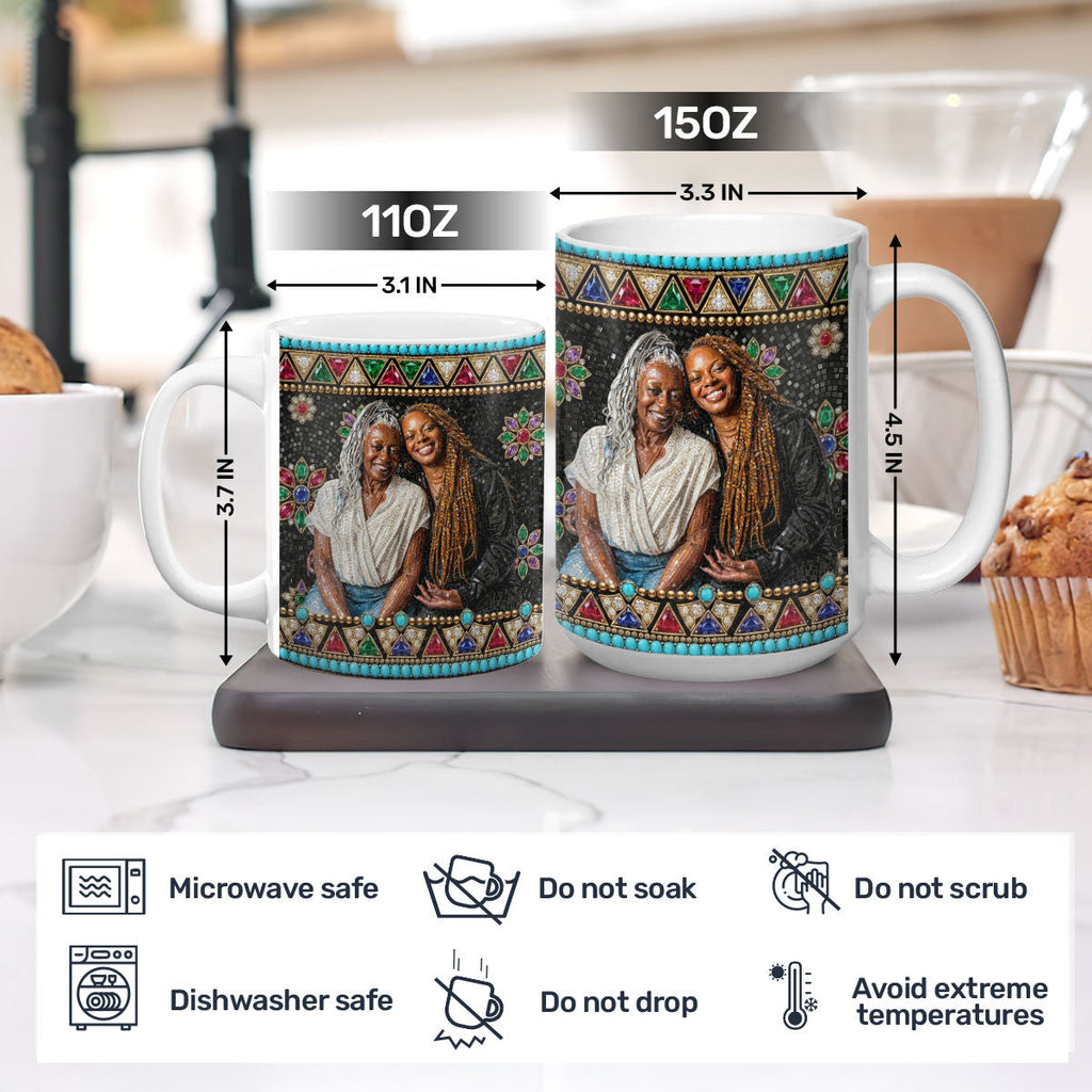 Custom Photo Portrait Premium Mosaic Mom Grandma Parents Family - Personalized Ceramic Coffee Mug