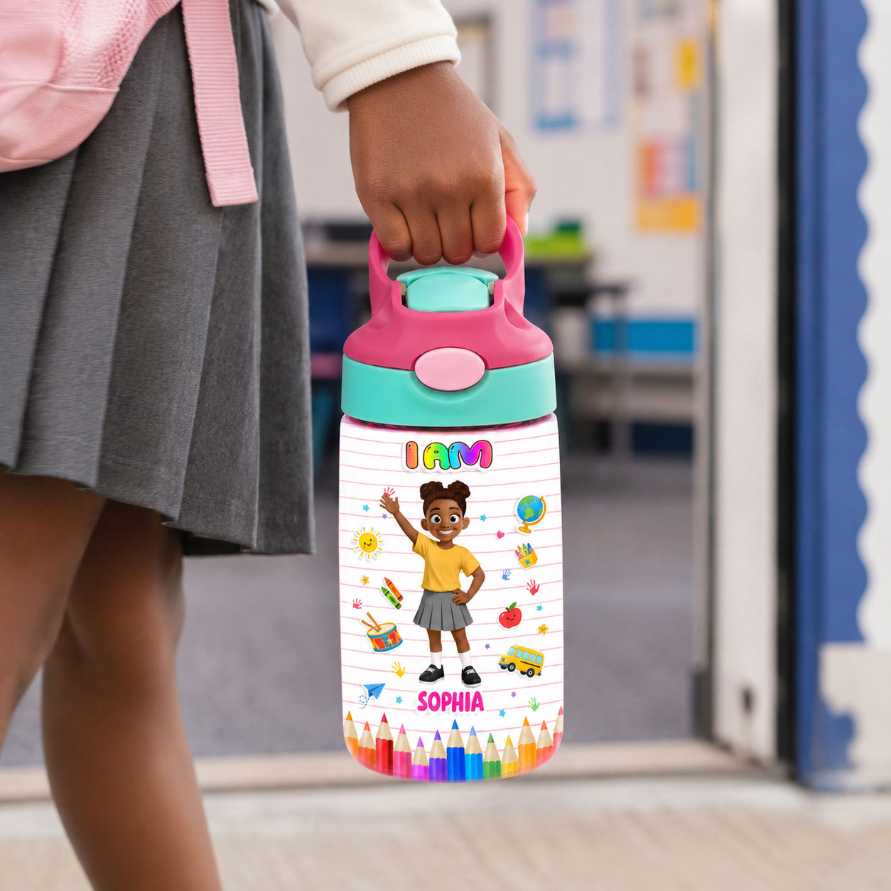 Kid Affirmations I Am Kind Smart Brave  - Personalized Kid Water Bottle