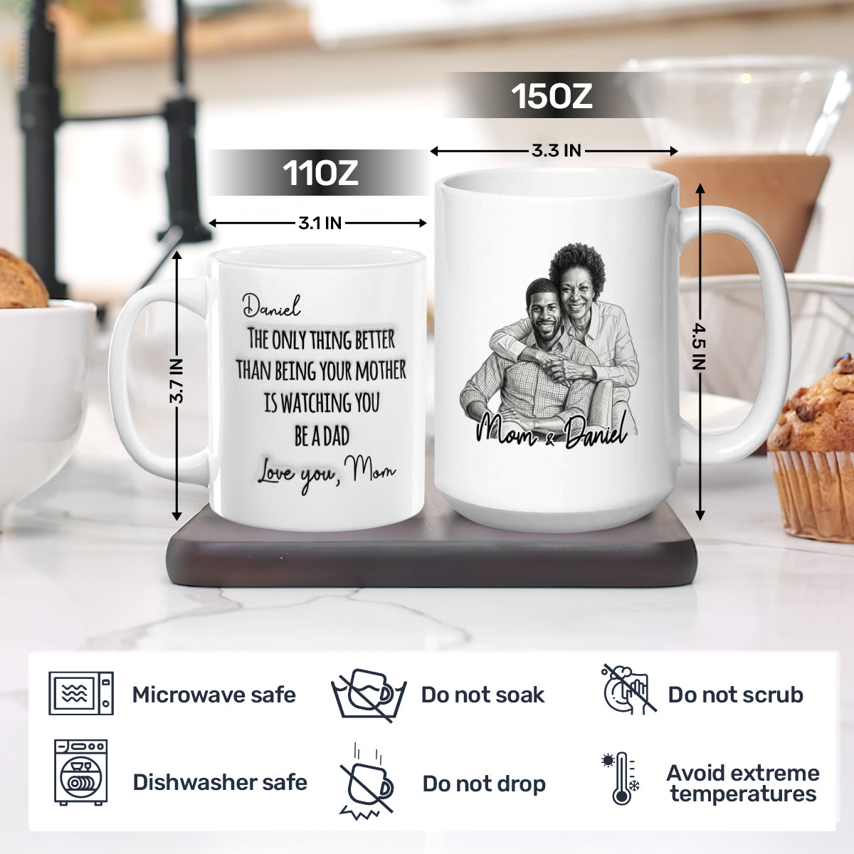 Watching You Being A Dad Custom Photo Sketch Style - Personalized Ceramic Coffee Mug