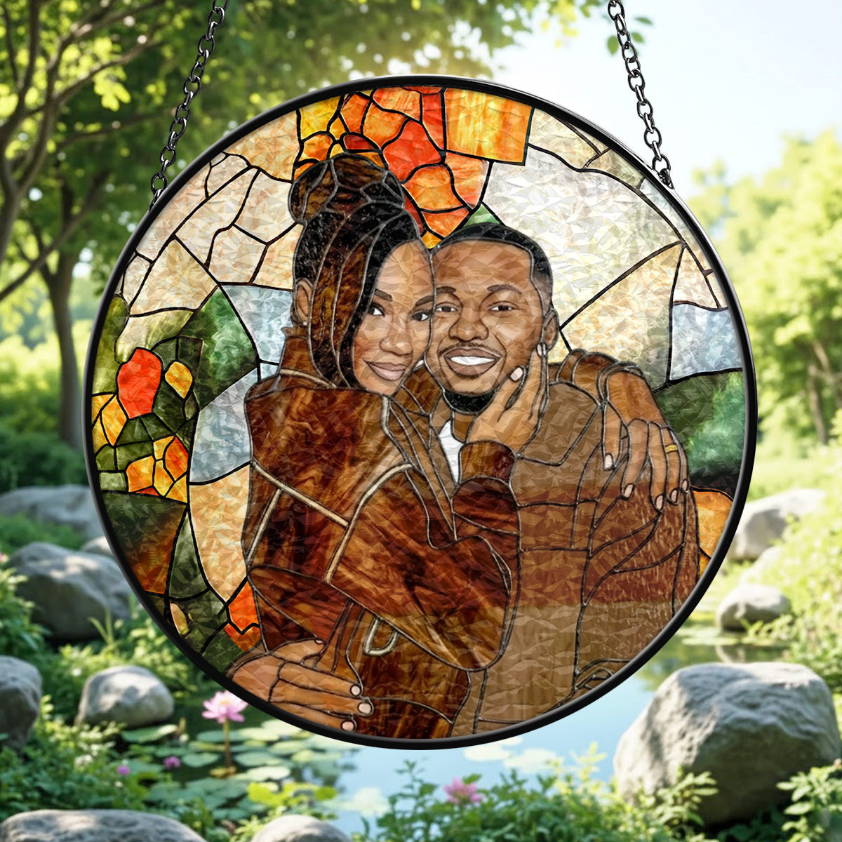 Custom Photo Stained Glass Portrait Wife Husband Couple - Personalized Stained Glass Window Hanging Suncatcher