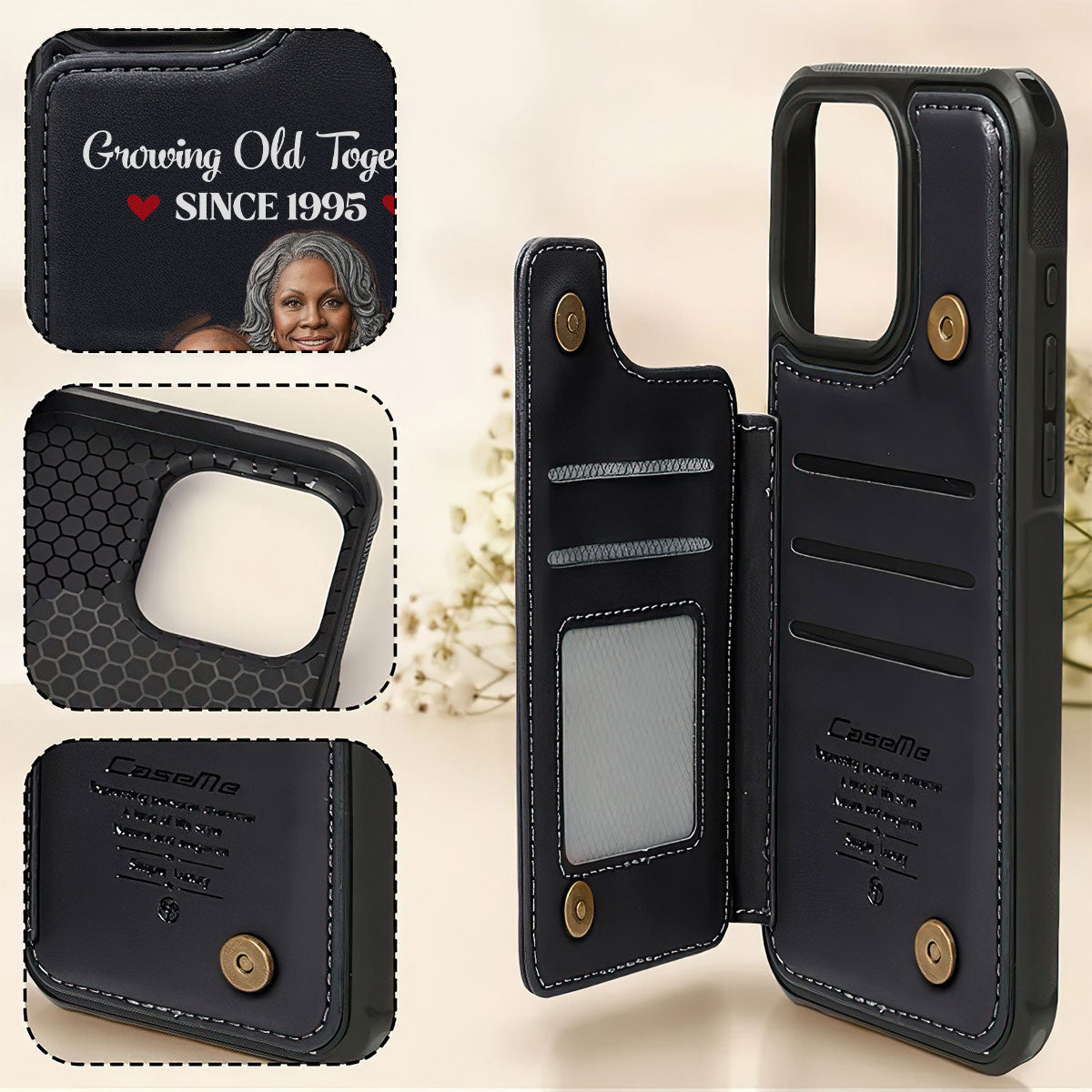 Custom Photo Growing Old Together Forever Anniversary Gift - Personalized Leather Flip Wallet Phone Case