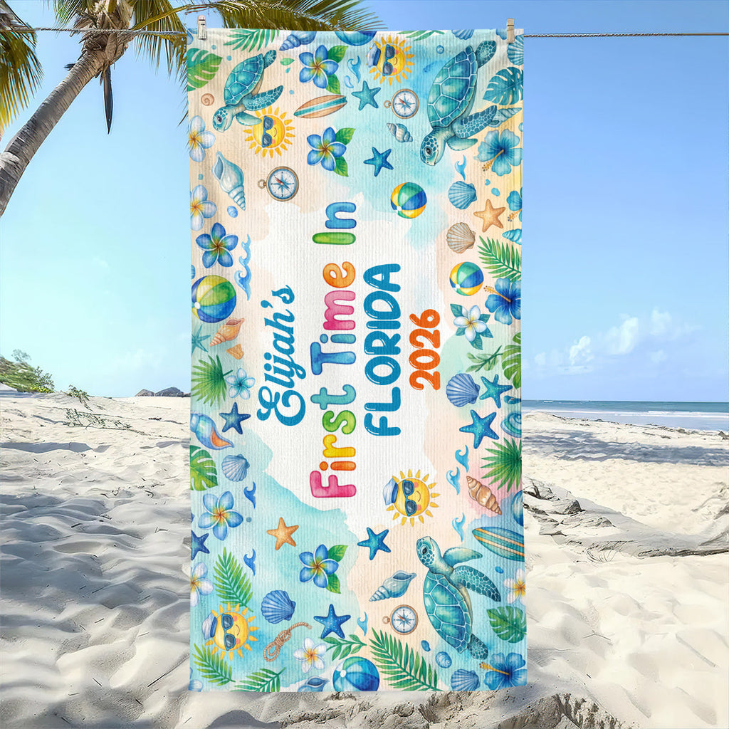 First Time On Holiday - Personalized Beach Towel