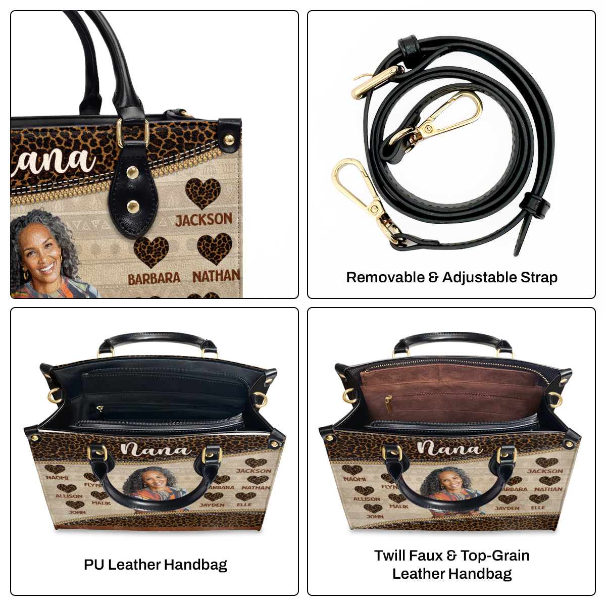 Grandma Heartprint - Personalized Leather Handbag