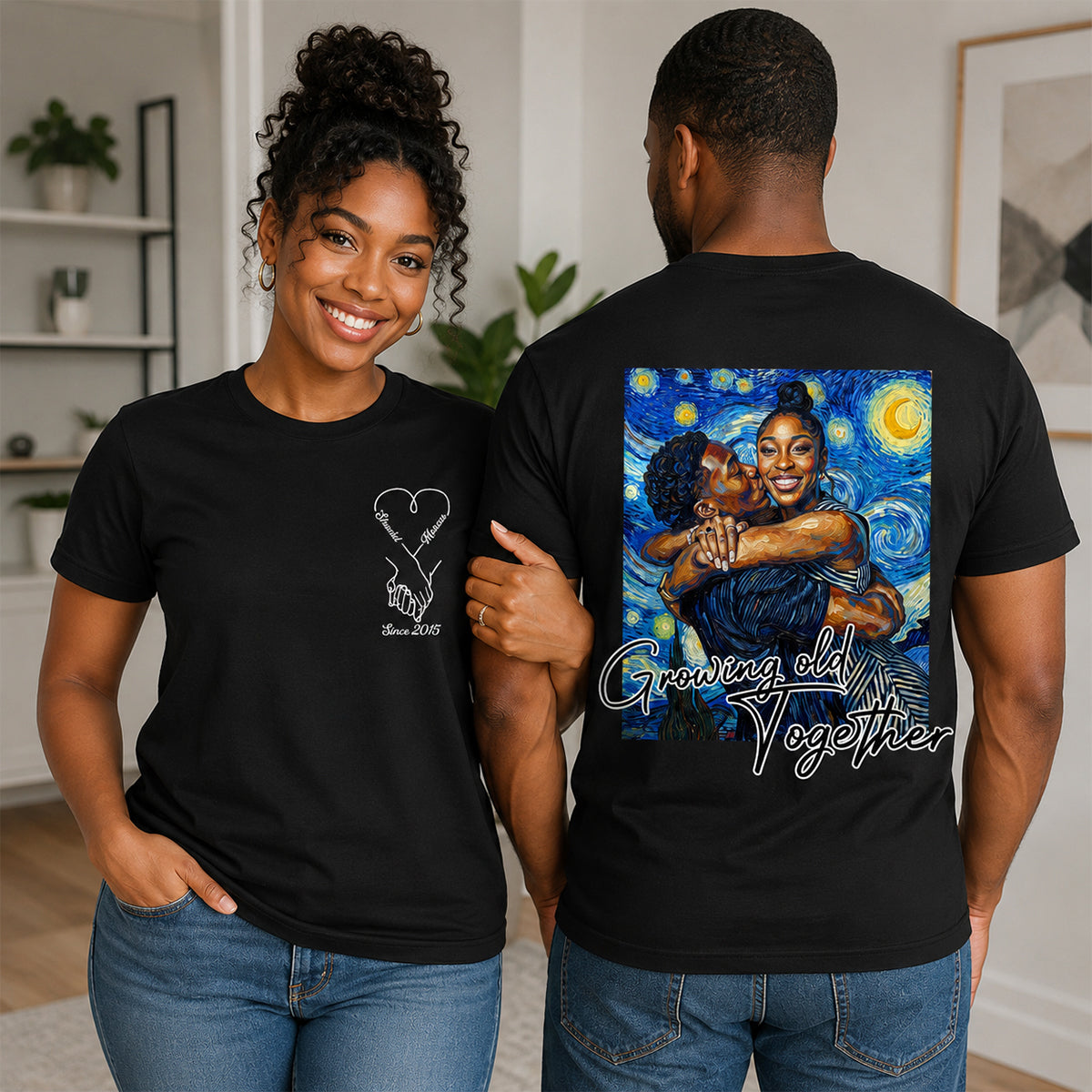 Custom Photo Van Gogh Art Love Forever - Personalized T-shirt With Front Back Design