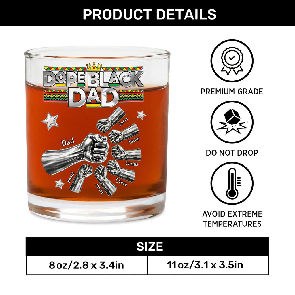 Dope Black Dad - Personalized Round Whiskey Glass