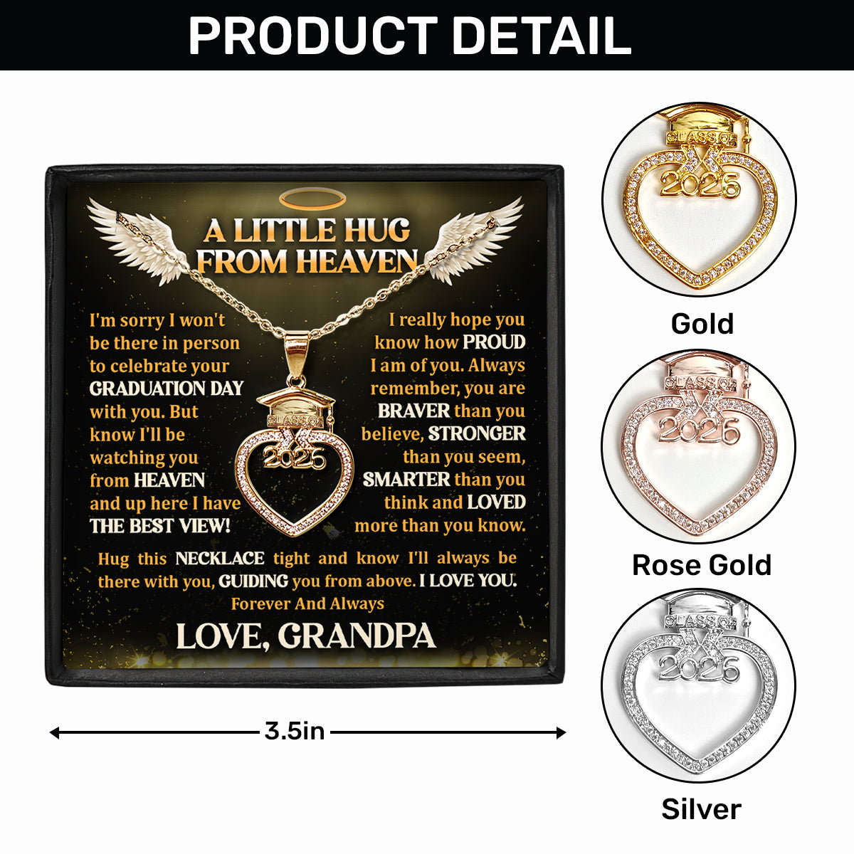A Little Hug From Heaven - Personalized Grad Cap Heart Necklace With Box & Card 2026