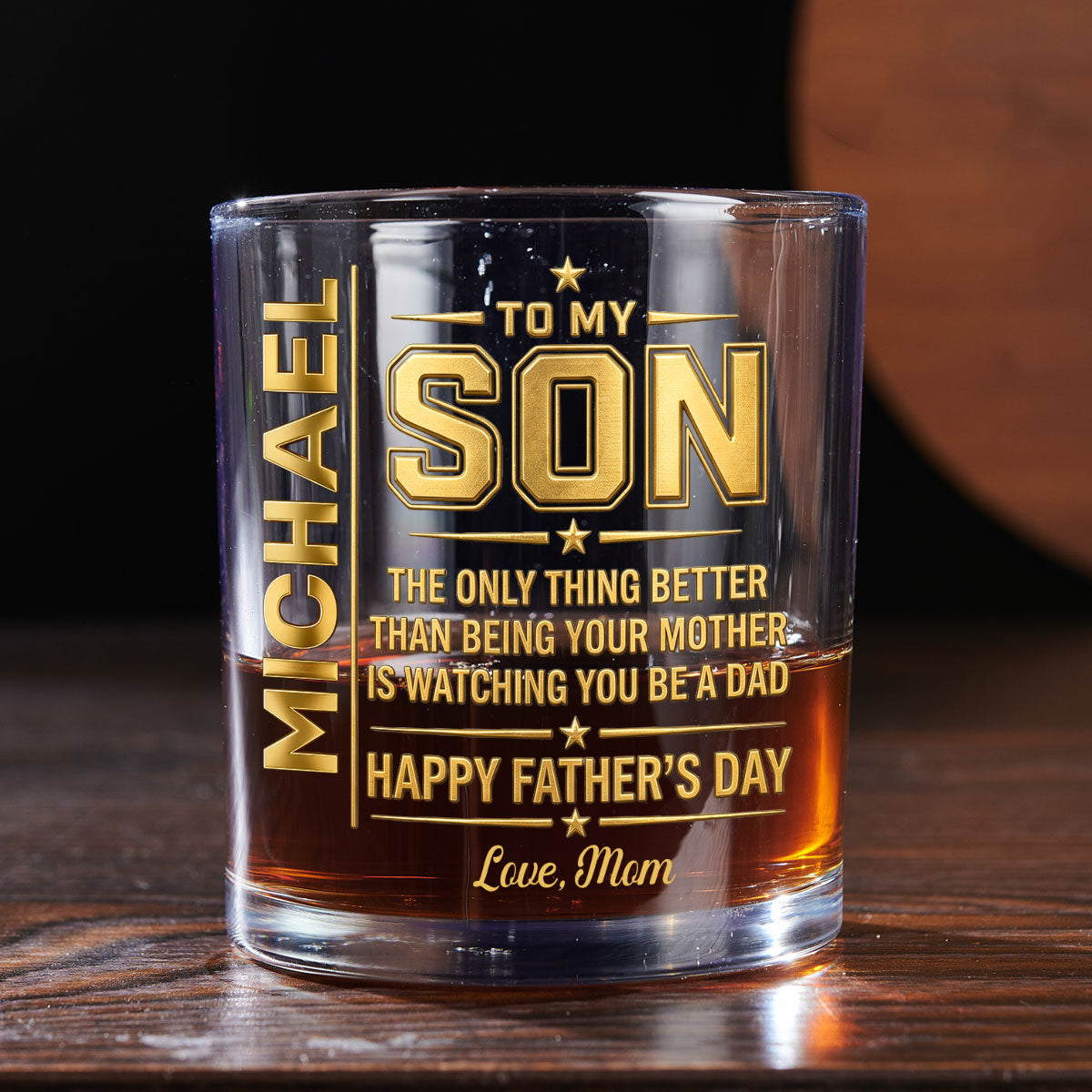 Watching You Being A Dad - Personalized Round Whiskey Glass