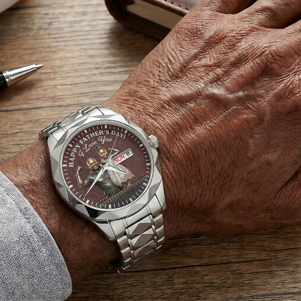 Custom Photo Dad Grandpa Family - Personalized Men's Wrist Watch