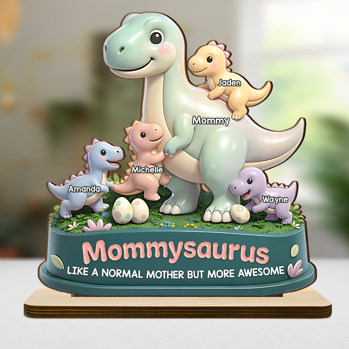 Mommysaurus More Awesome - Personalized 2-Layer Wood Plaque With Flat Base