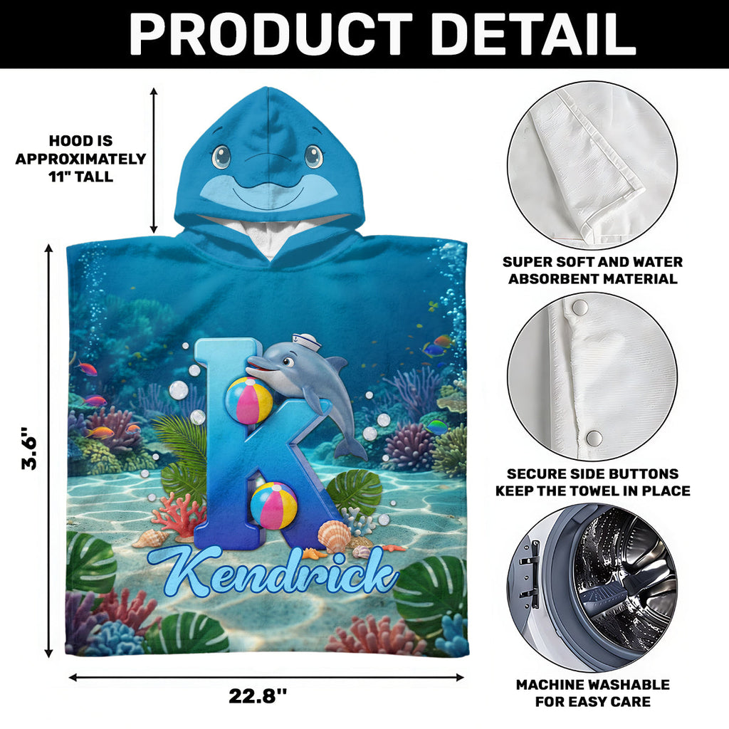 Dolphin Alphabet Summer Beach For Kid - Personalized Kids Hooded Beach Towel