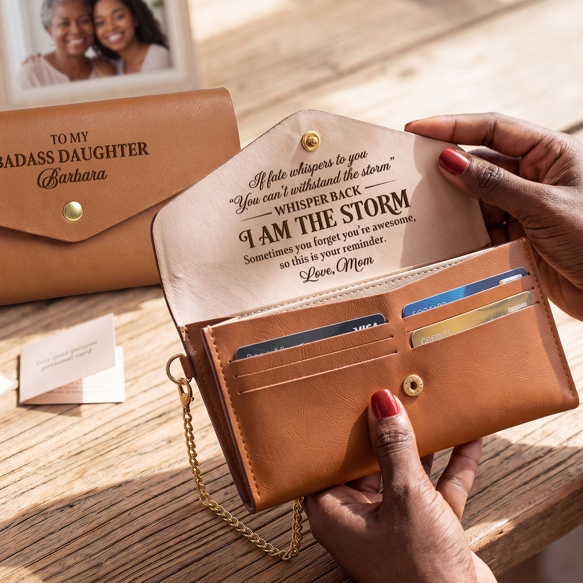 From Mom To Badass Daughter - Personalized Leather Envelope Wallet