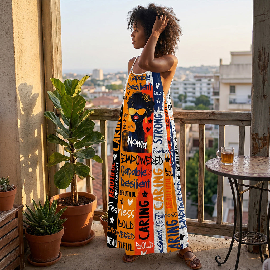 Black Queen Graffiti Style - Personalized Backless Cami Maxi Dress