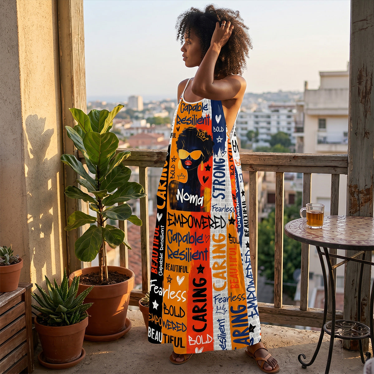 Black Queen Graffiti Style - Personalized Backless Cami Maxi Dress