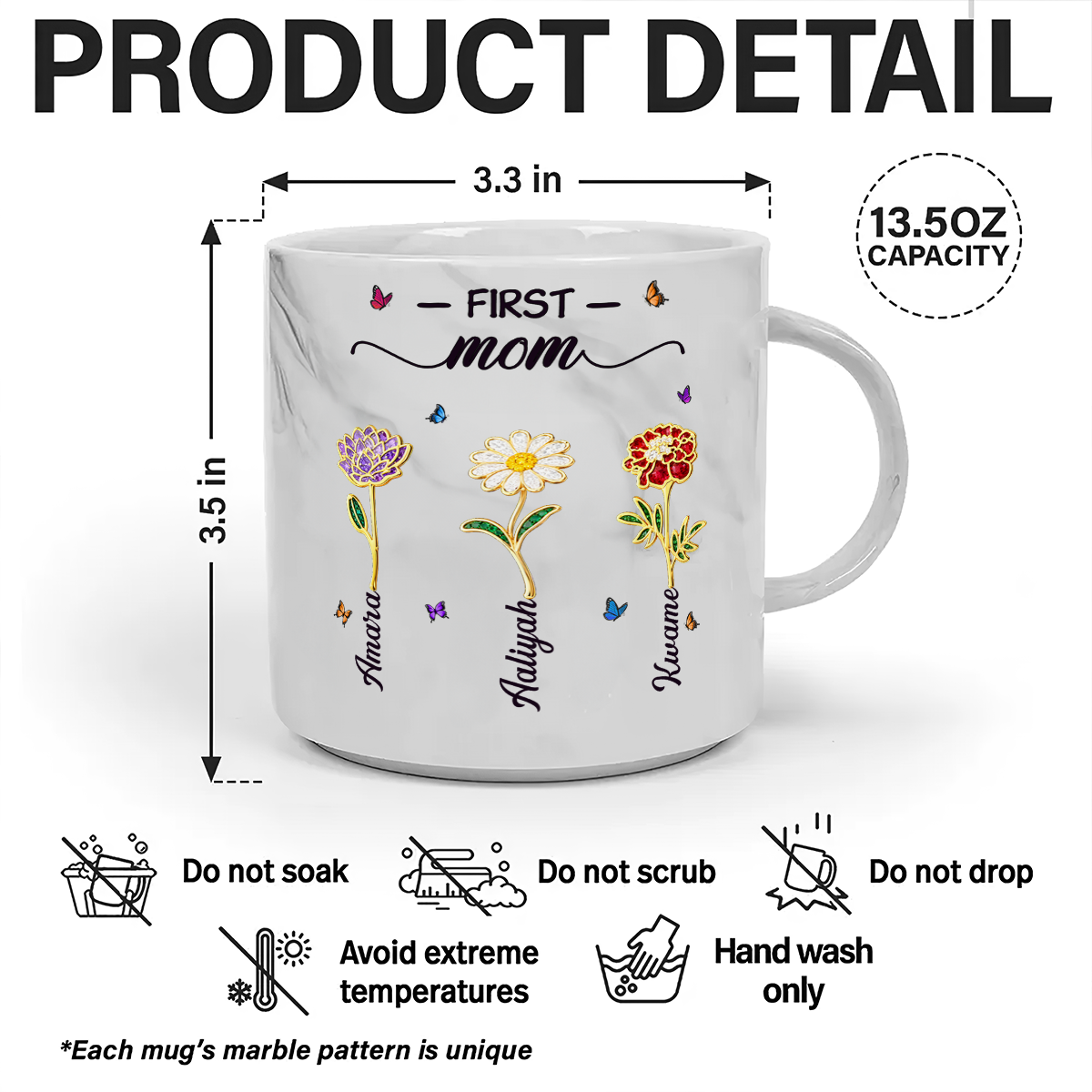 Grandma Birthmonth Flower - Personalized Marble Mug