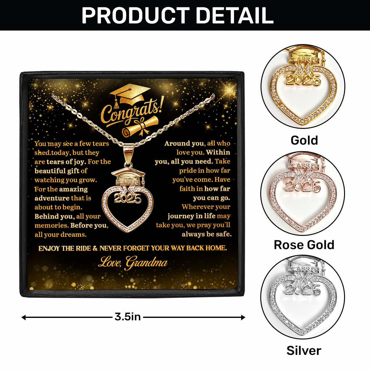 Tears Of Joy, Dreams Ahead - Personalized Grad Cap Heart Necklace With Box & Card 2026