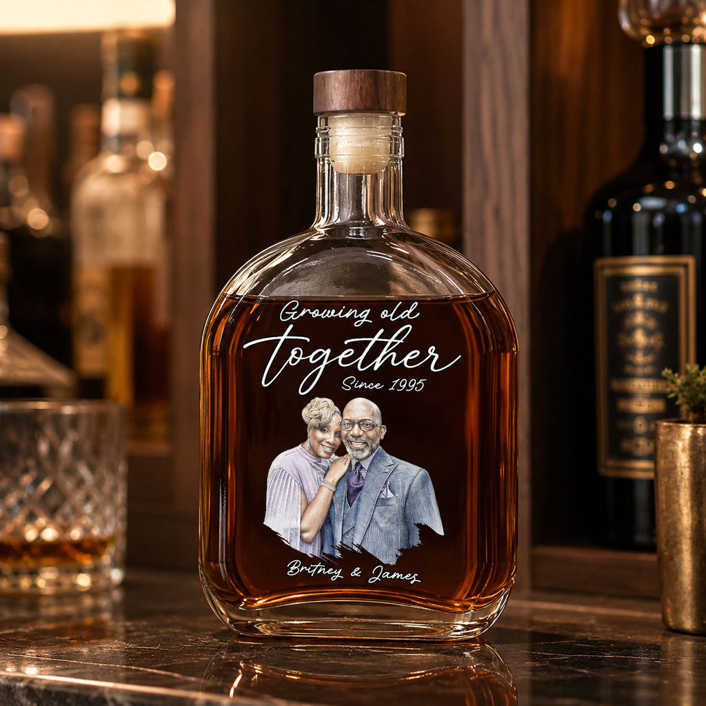 Custom Photo Colored Pencil Sketch Portrait  - Personalized Whiskey Bottle