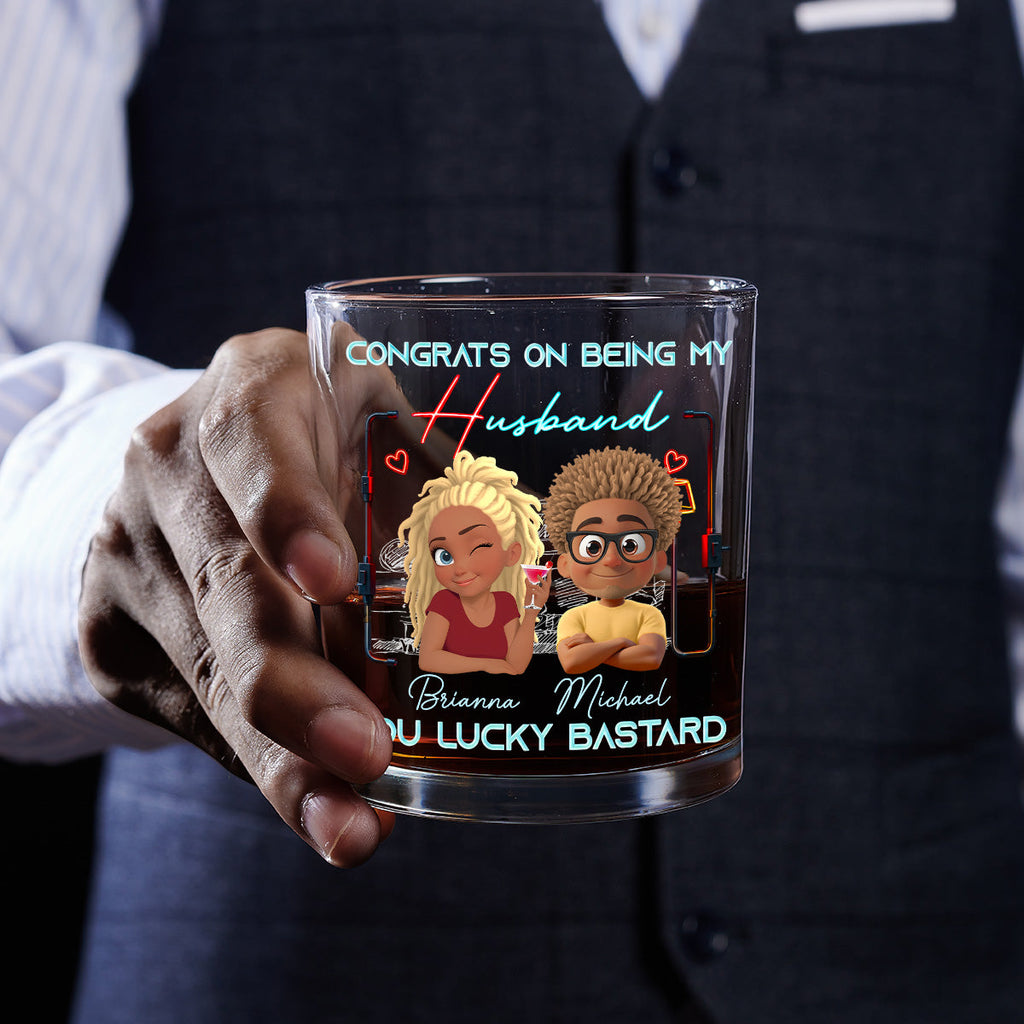 Luckily - Personalized Round Whiskey Glass