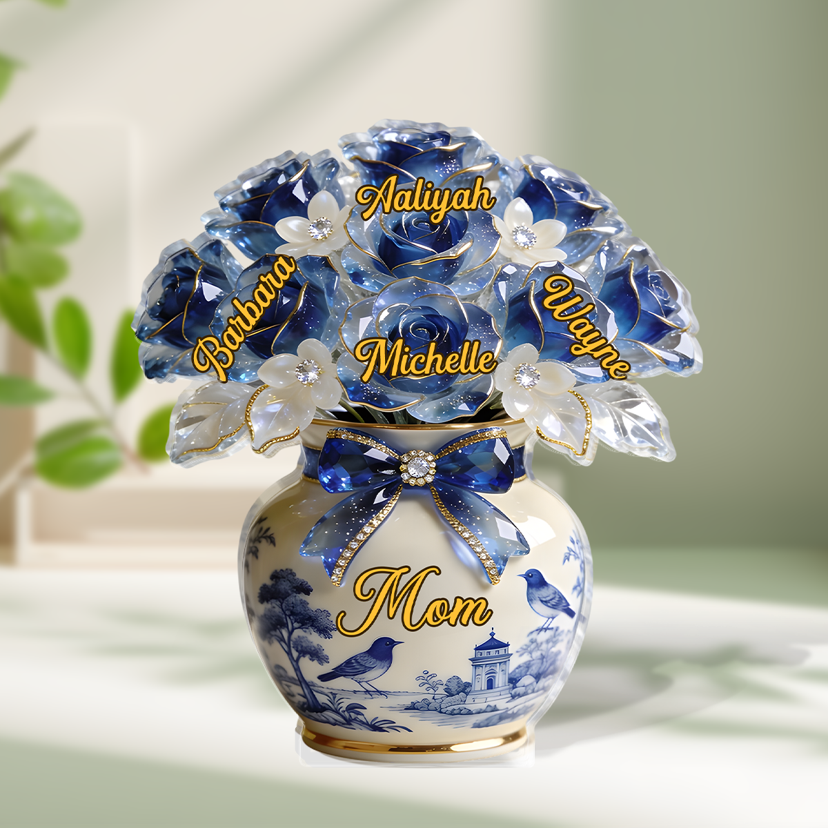 Toile De Jouy Flower Gift For Mom Grandma - Personalized Custom Shaped Acrylic Plaque