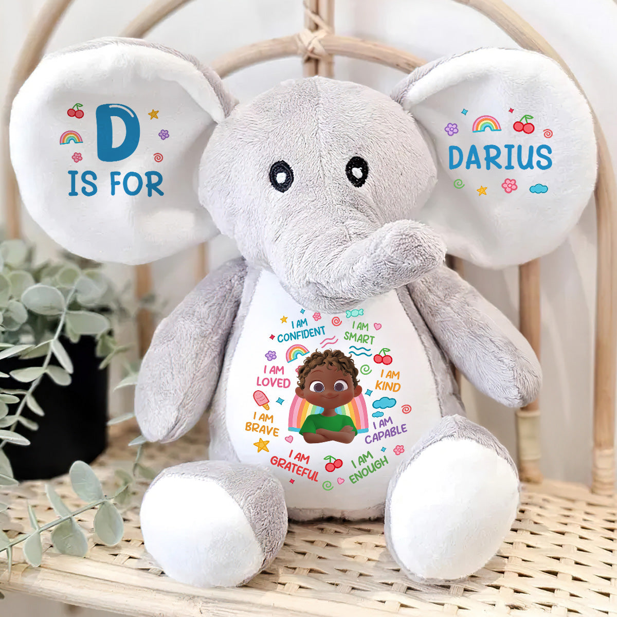 I Am Kind I Am Smart - Personalized Stuffed Elephant