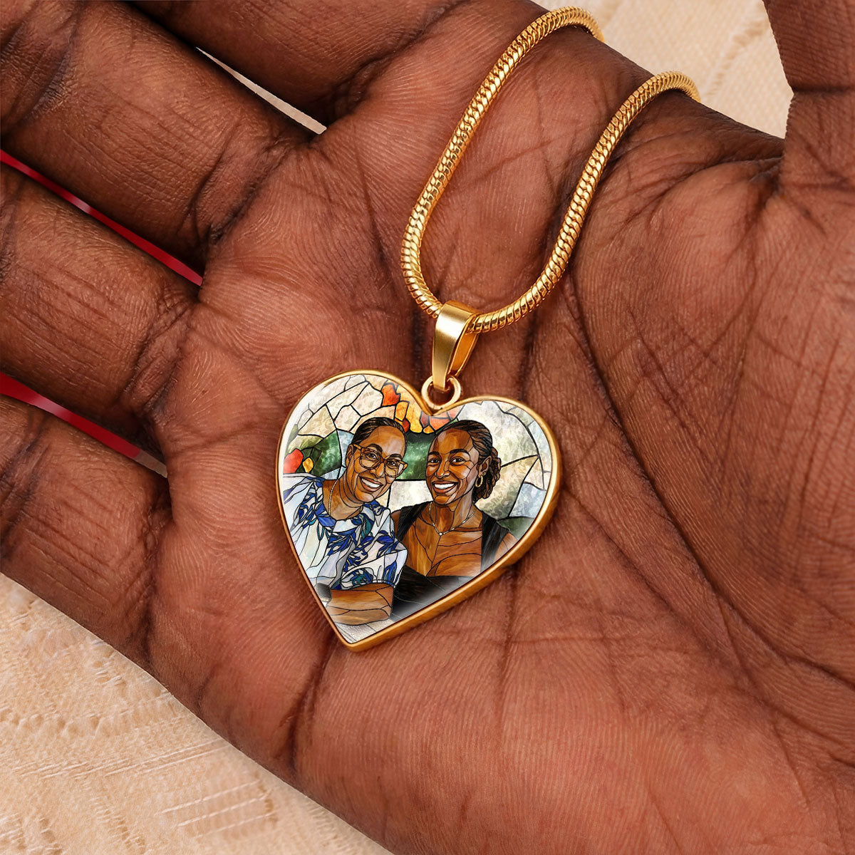 Custom Photo Portrait Mom Grandma Parents Family - Personalized Heart Necklace