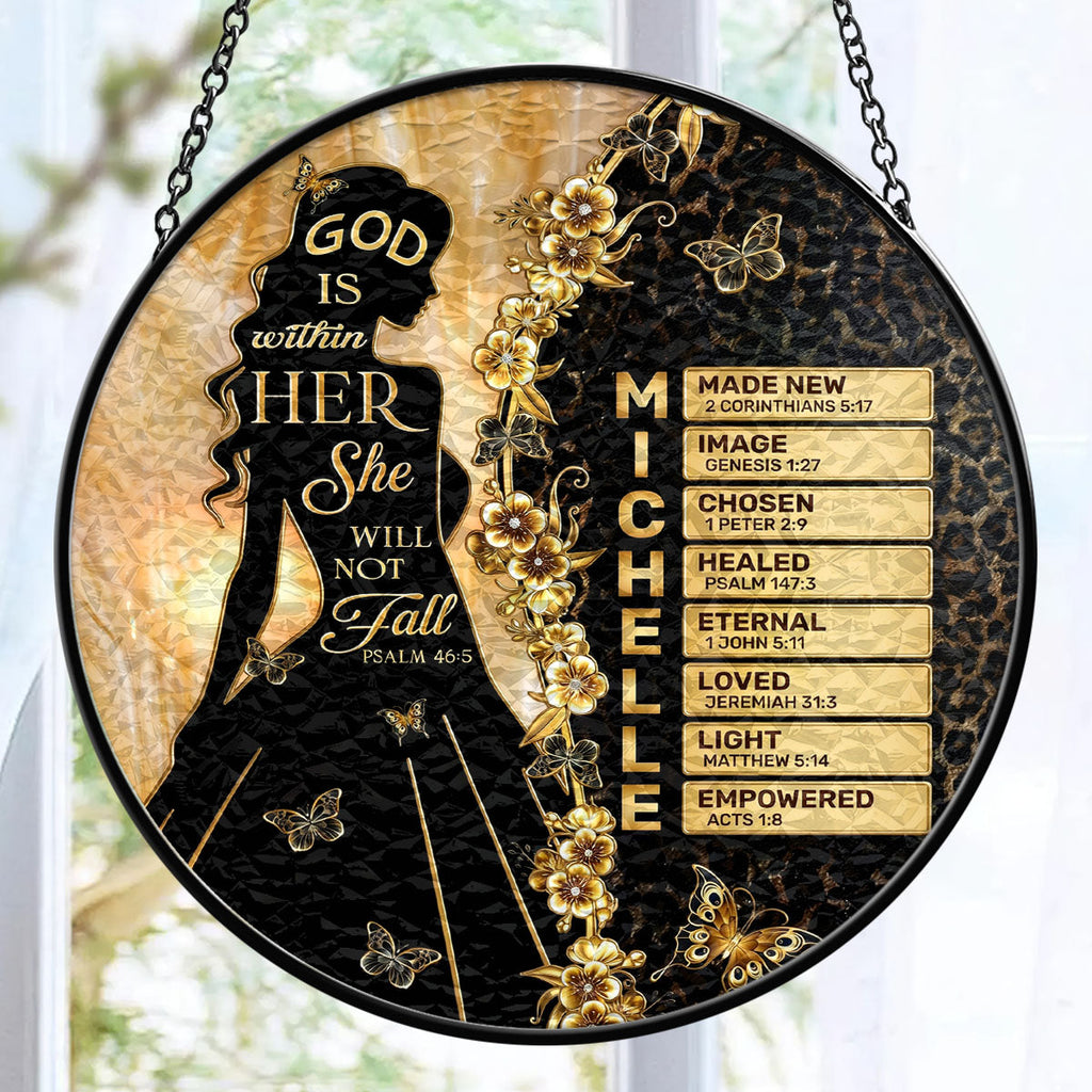 God Is Within Her She Will Not Fall - Personalized Stained Glass Window Hanging Suncatcher