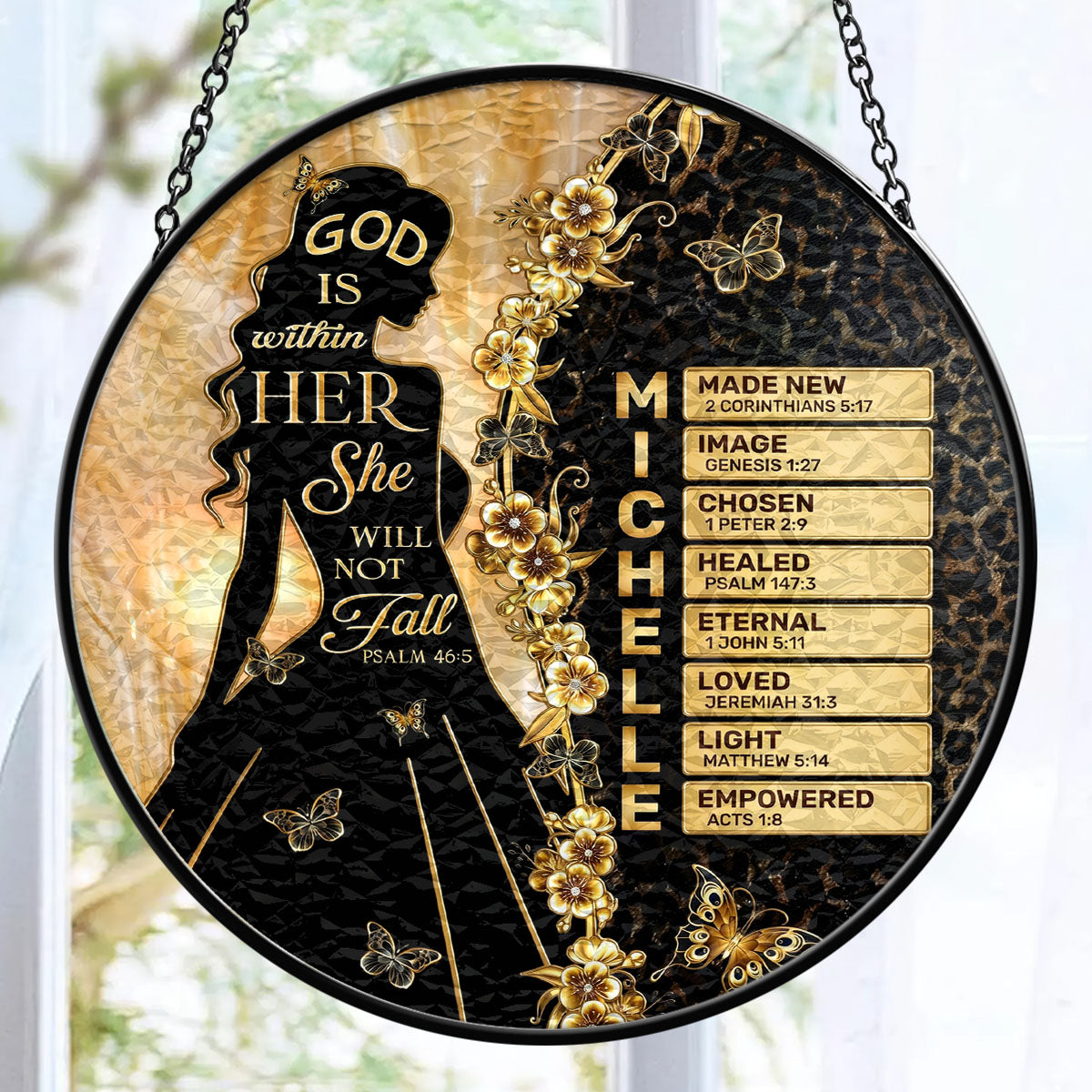 God Is Within Her She Will Not Fall - Personalized Stained Glass Window Hanging Suncatcher