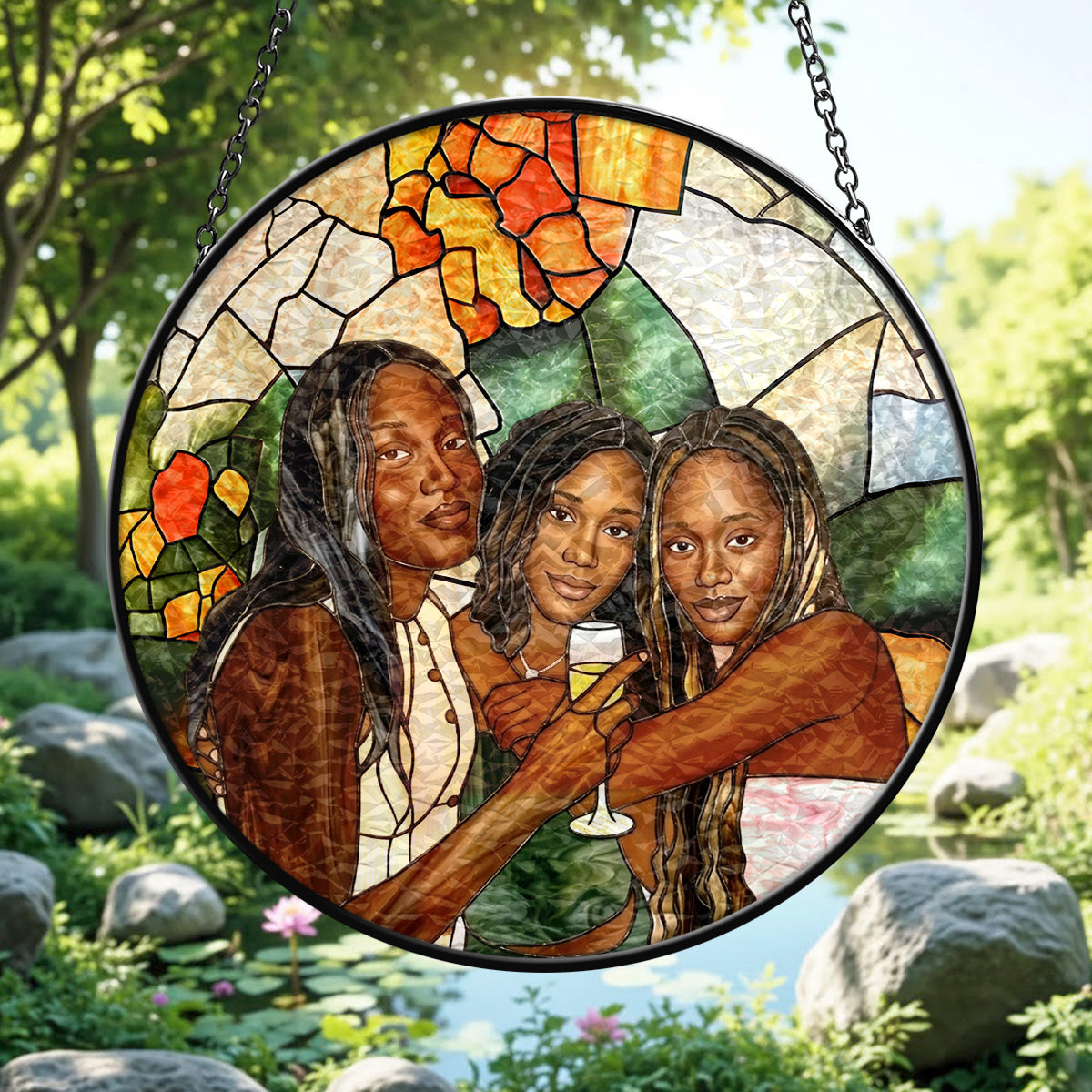 Custom Photo Stained Glass Portrait Besties Friends - Personalized Stained Glass Window Hanging Suncatcher