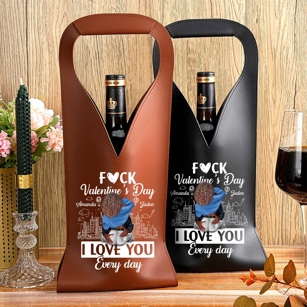 I Love You Every Day - Personalized Leather Wine Bag