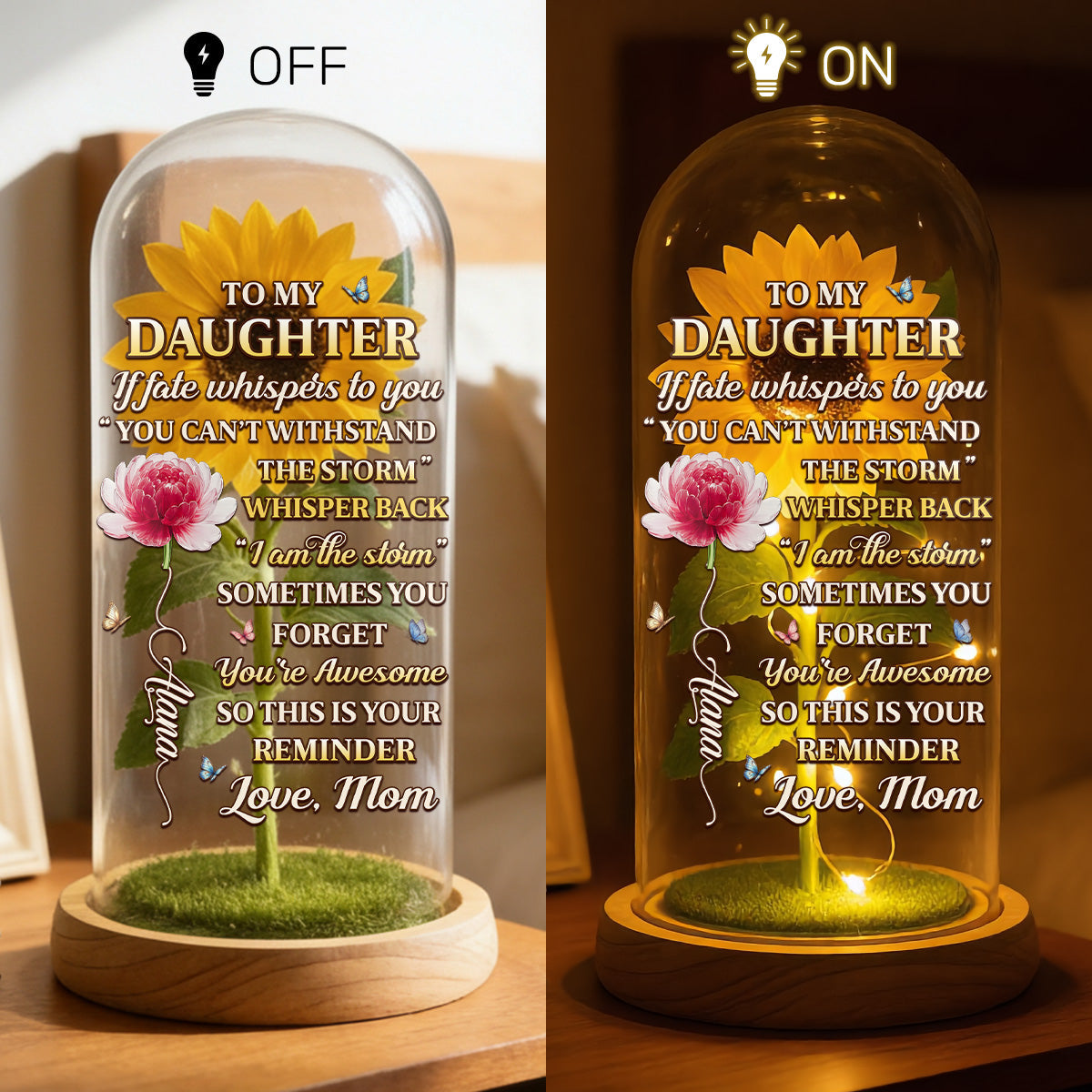 From Mom To Badass Daughter - Personalized Sunflower Dome Lamp