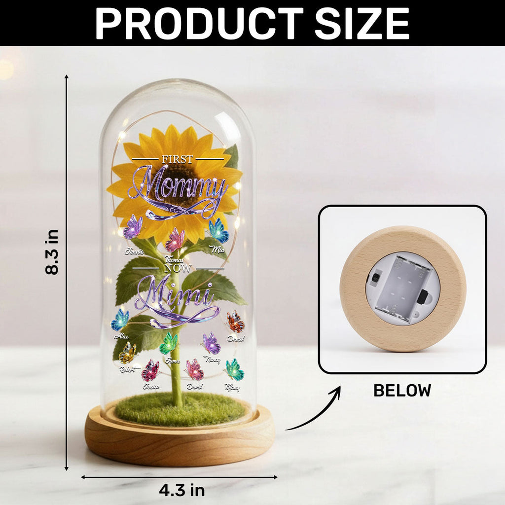 First Mom Now Grandma Butterflies - Personalized Sunflower Dome Lamp