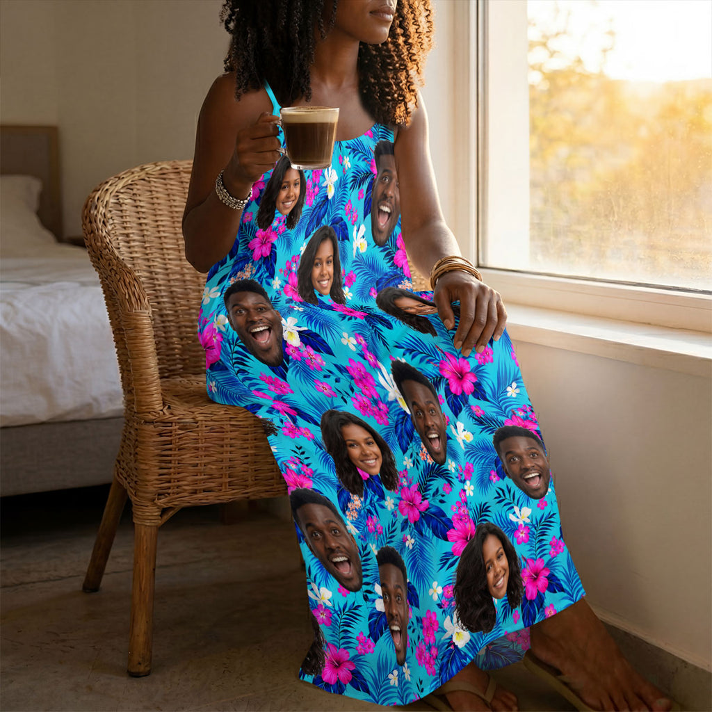 Tropical Funny Couple Upload Photo - Personalized Backless Cami Maxi Dress