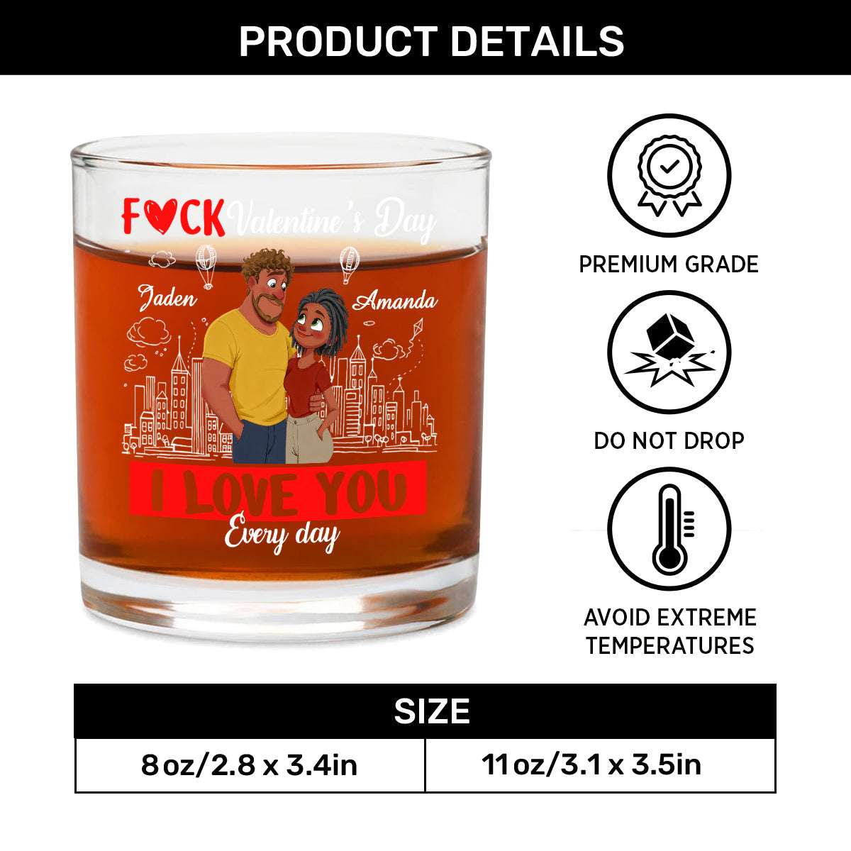 I Love You Every Fcking Day - Personalized Round Whiskey Glass