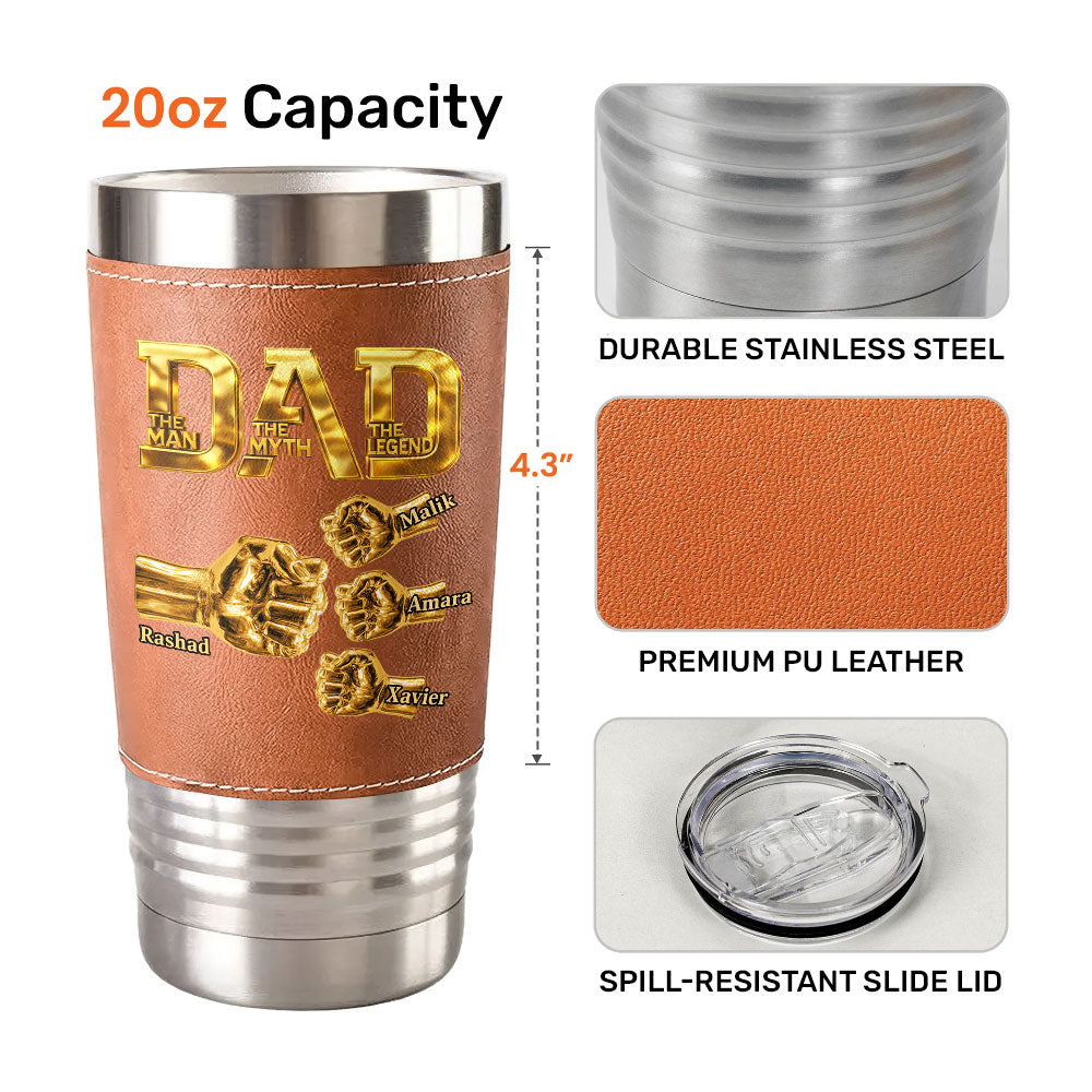 Dad The Man The Myth The Legend - Personalized 20oz Leather Wrapped Tumbler